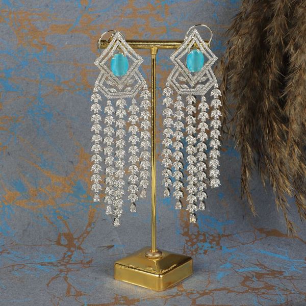 Stylish Firoza Silver Plated Diamond Earrings 