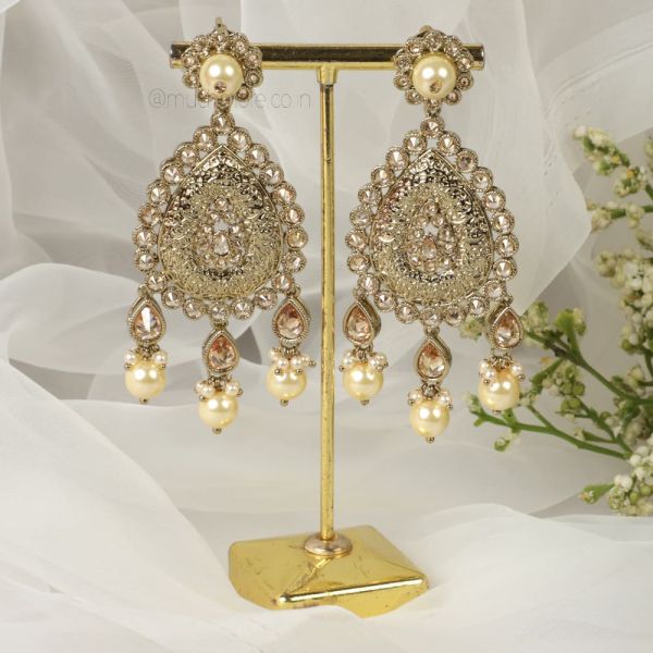 Antique Gold Pearl Women Drop Earrings