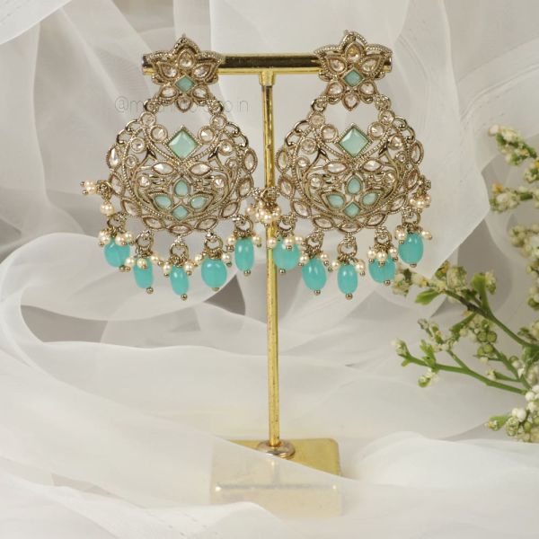 Antique Gold Sea Blue Drop Traditional Earrings