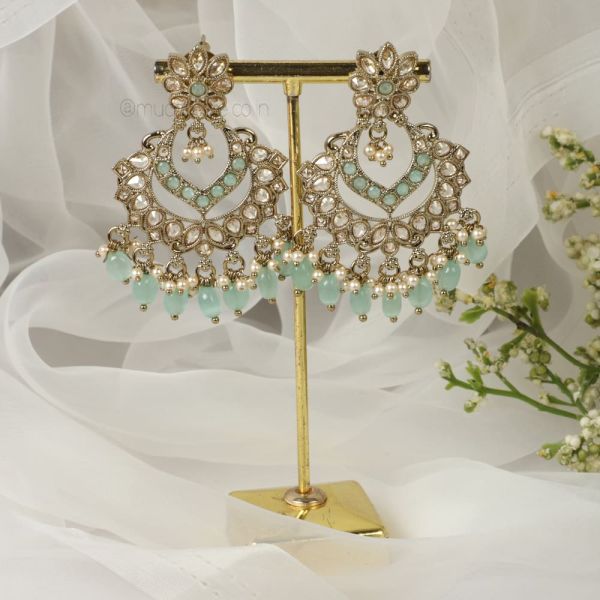 Sea Green Drop Traditional Earrings At Low Price