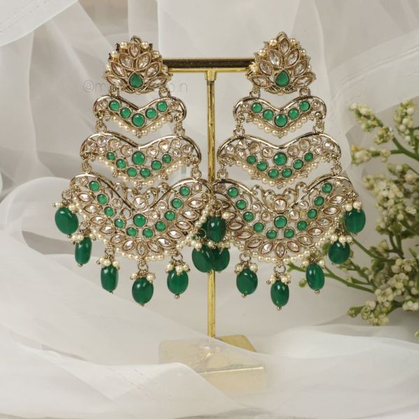Emerald Green Drop Traditional Long Earrings  