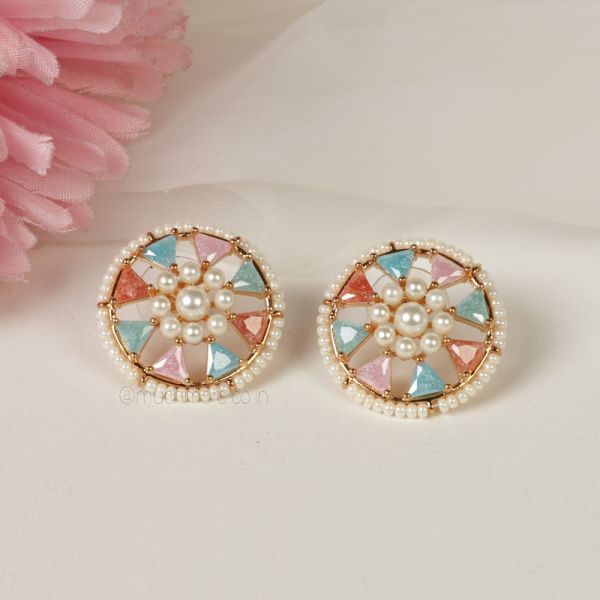 Round Shaped Pastel Color pearl Tops Earrings
