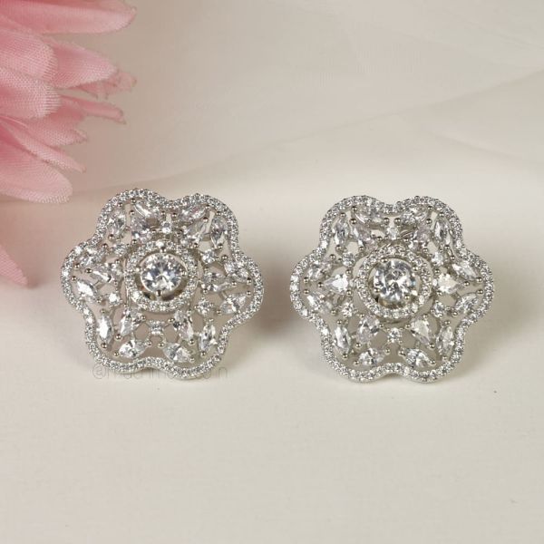 Silver Plated American Diamond Tops Earrings