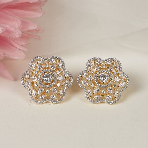 Gold Tone American Diamond Tops Earrings