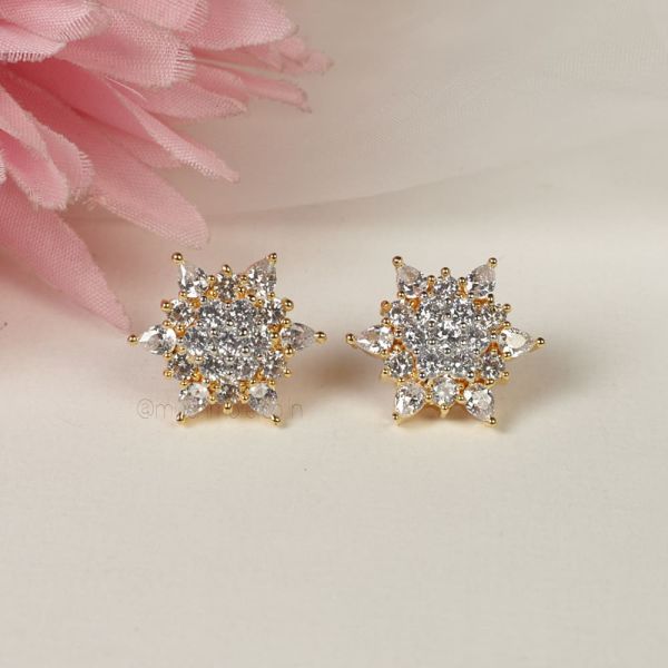 Gold White American Diamond Tops Earrings
