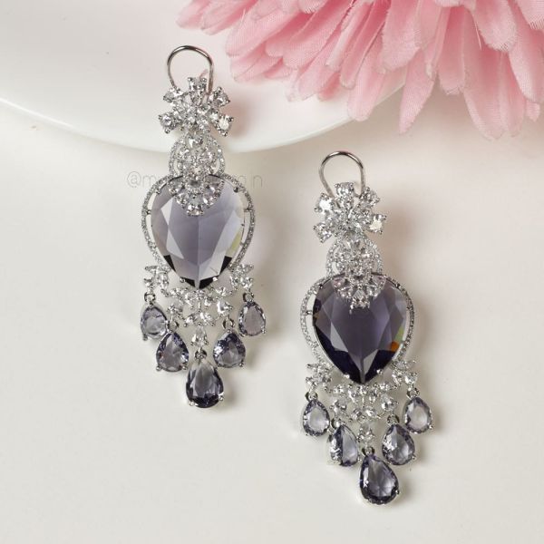 Much More Purple Silver Polish Diamond Earrings