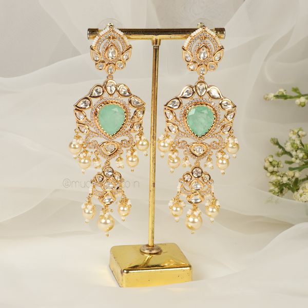 Mint Green Over Sized Kundan With AD Earrings 
