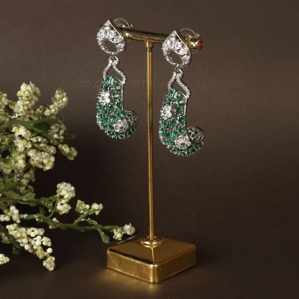 Emerald Green American Diamond Designer Earring