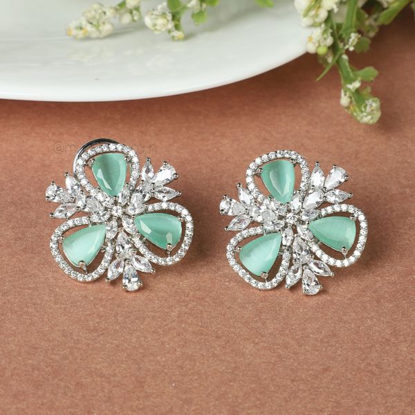 Silver With Mint Green Small Earrings Online