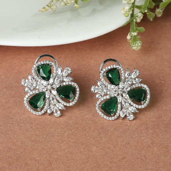 Silver With Emerald Green Small Earrings Online