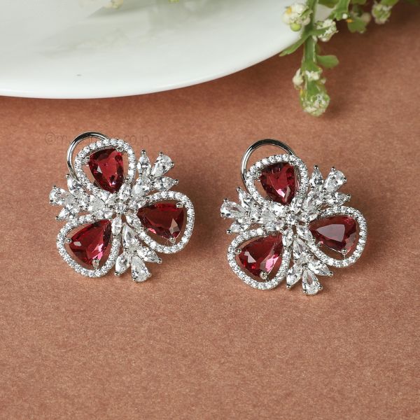 Order Online Silver With Ruby Small Earrings 