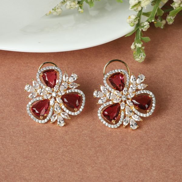 Order Online Gold Polish Ruby Small AD Earrings 