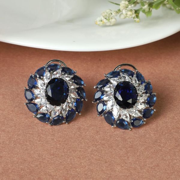 Sapphire Blue American Diamond Stud Earrings 