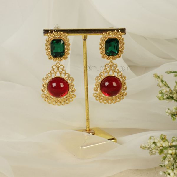 Ruby Gold Polish Women Traditional Earrings