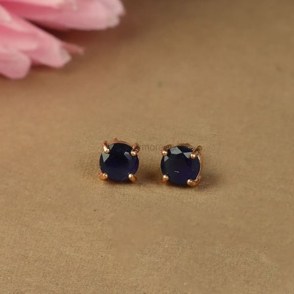 Mini Sapphire Blue Gold Polish Diamond Stud Earrings 