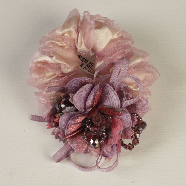 Pink Tone Flower Embellished  Hair Scrunchie 