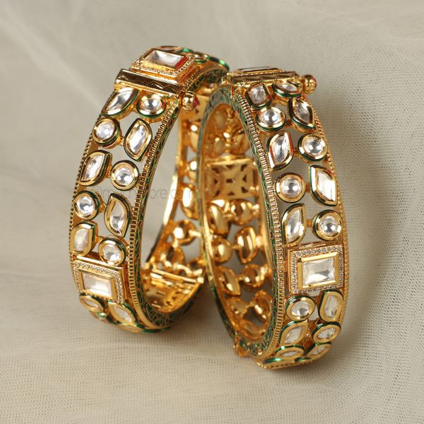 Kundan With Diamond Artificial Gold Bangles 