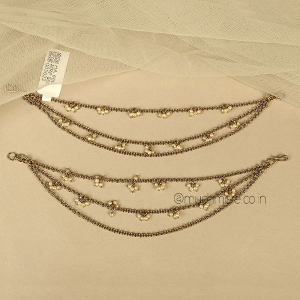 Light Weight Triple Layer Antique Gold Pearl Kaan Chain