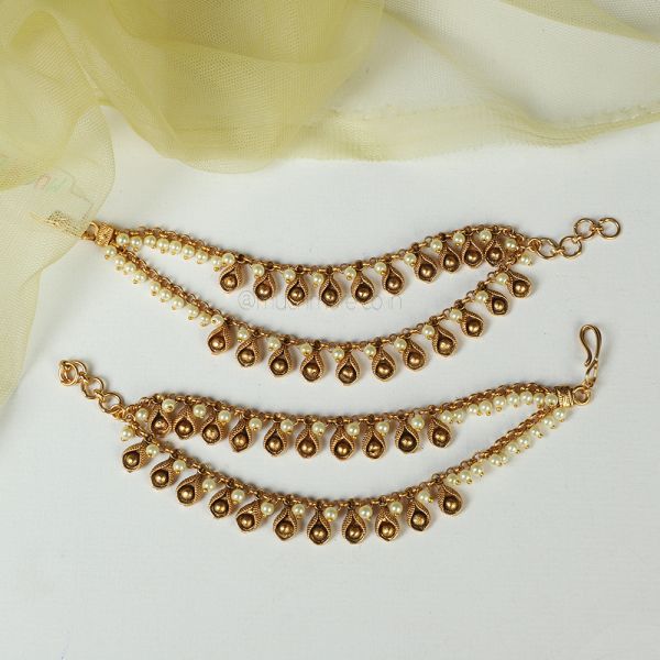 Gold Look Pearl Work Double Layer Kaan Chain 