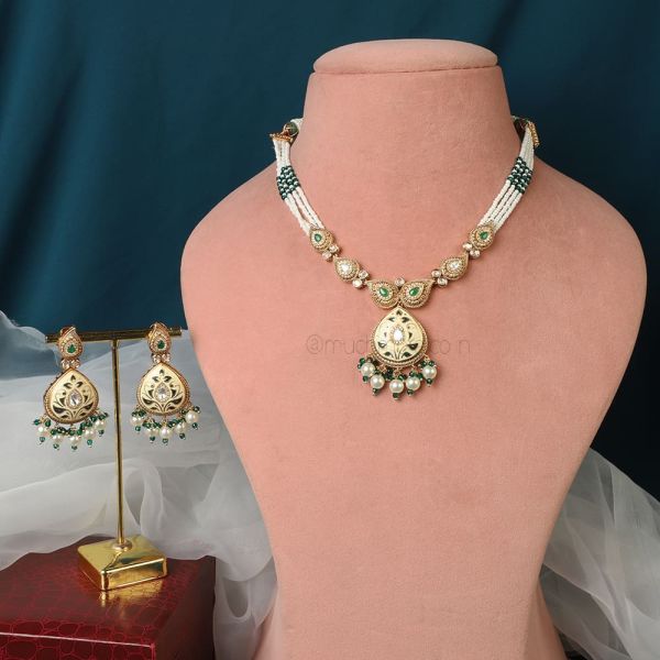 Meena Work Kundan Beads Necklace Set 