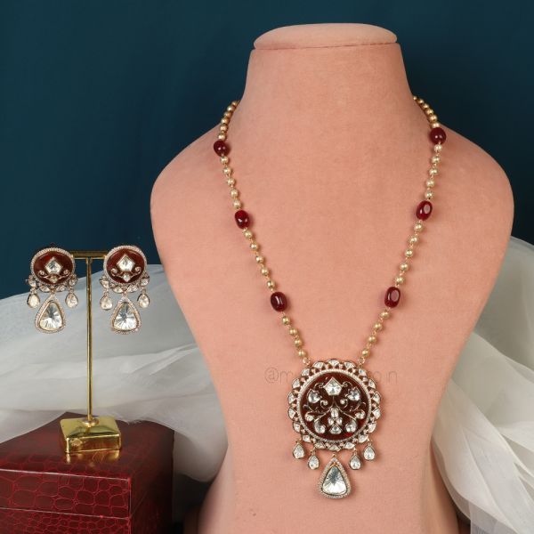 Long Pendant With Ruby And Polki Shop Online