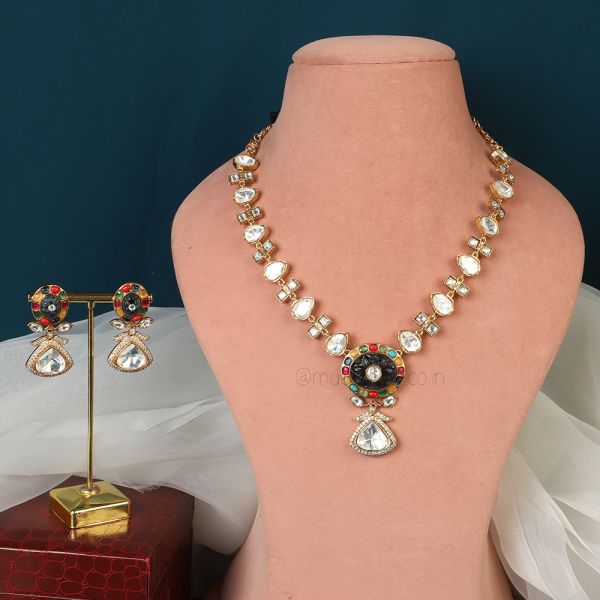 Stylish And Classic Polki Multi Color Necklace Set