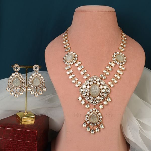 Double Layer Kundan Polki Opal Necklace Set