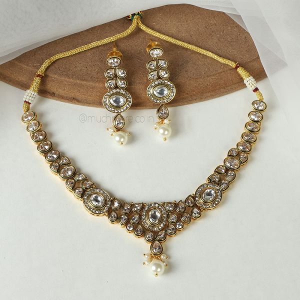CZ Studded Gold Polish Traditional Necklace Set
