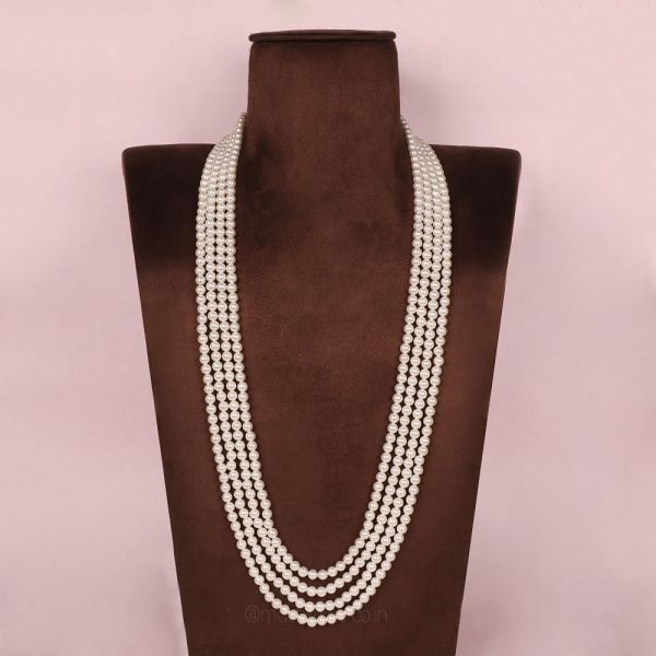 Classic Look White Pearls Four Layer Mala