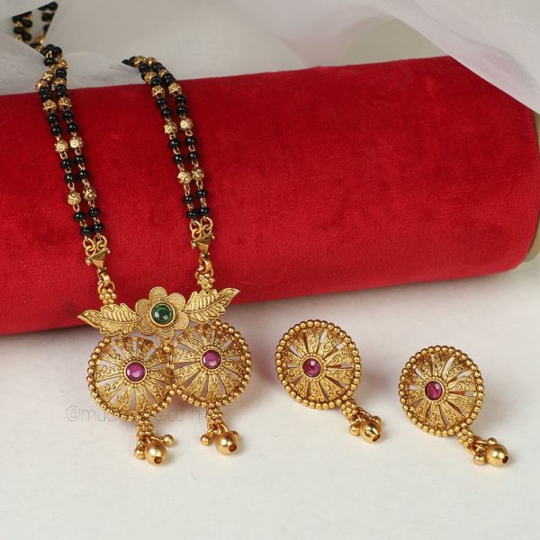 Gold Plated Ruby Green Traditional Mangalsutra
