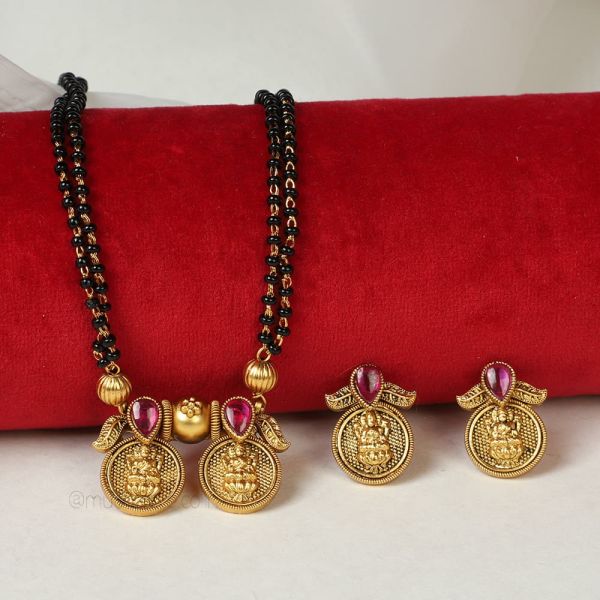 Ruby Temple Work Traditional Gold Mangalsutra