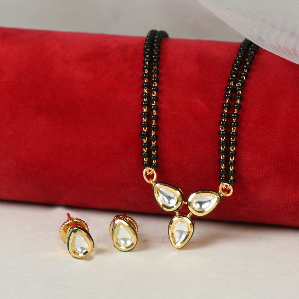 Kundan Gold Polish Mangalsutra with Stud Earrings