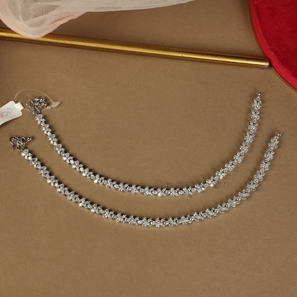Elegant Silver Plated American Diamond Anklets/Payal