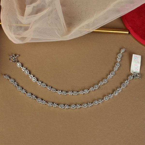 Purchase Online Silver Plated Diamond Anklets/Payal
