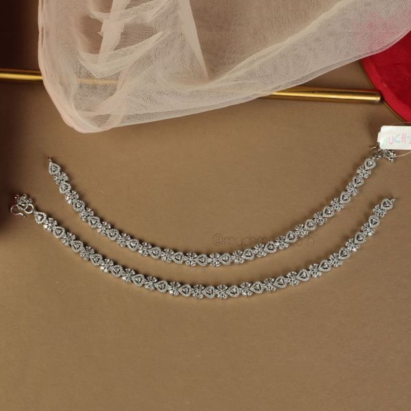 Much More Silver Plated Diamond Anklets/Payal 