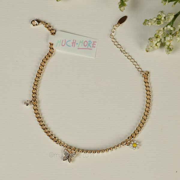 Butterfly And Flower Hanging Gold Polish Fashion Anklet