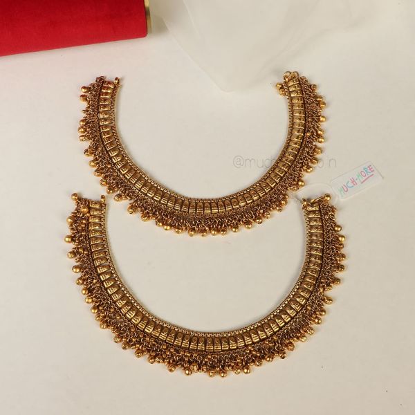 Yellow Gold Tone Payal Anklets For Brides