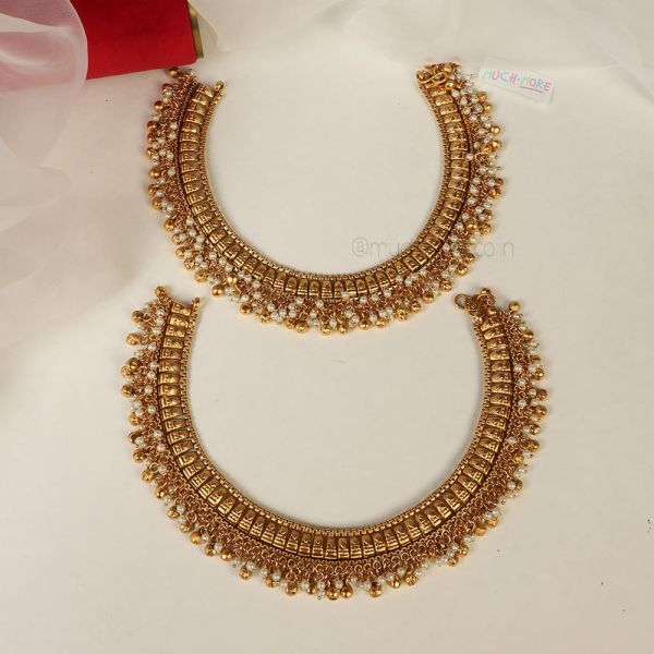 Pearl Gold Tone Payal Anklets For Brides