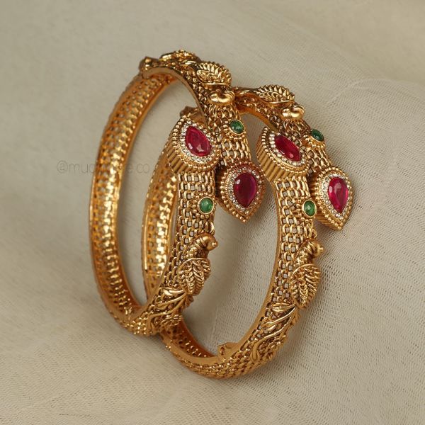 Latest Collection Gold Look Ruby Green Bangles