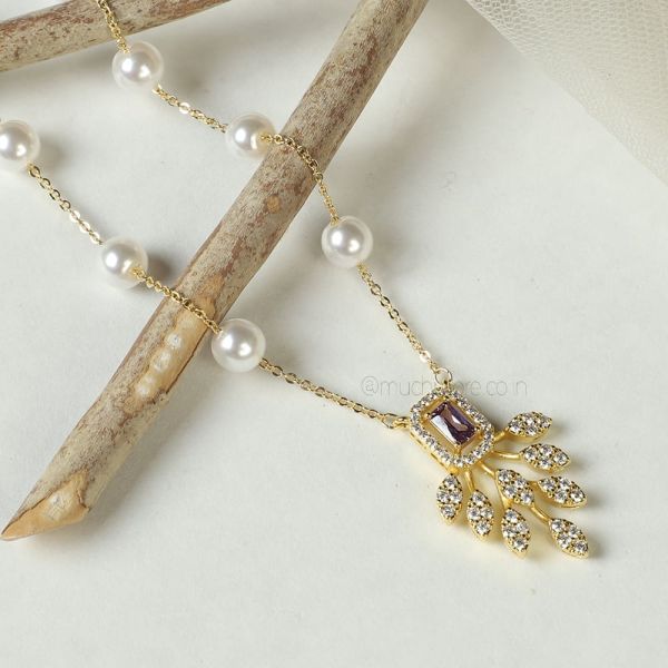 Shop Pearl Chain With Purple Diamond Pendant 
