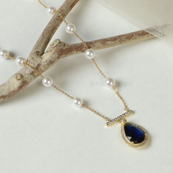Pearl Chain With Sapphire Diamond Pendant Chain
