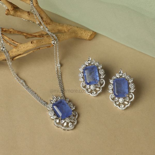 Trendy Blue Silver Polish Pendant Set For Women 