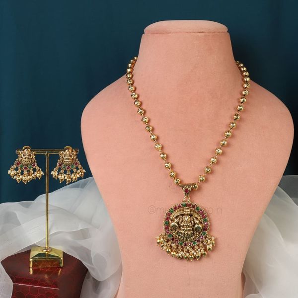 Order Green Ruby Gold Look Temple Pendant Set