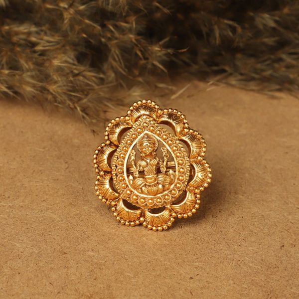 Mata Laxmi Gold Polish Traditional Adjustable Ring