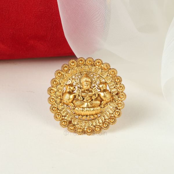 Gold Look Temple Work Adjustable Ring