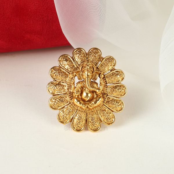 Ganesha Temple Gold Look Ring By Much More