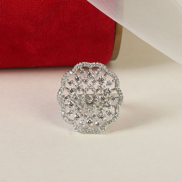 Artificial Silver Polish Diamond Cocktail Ring