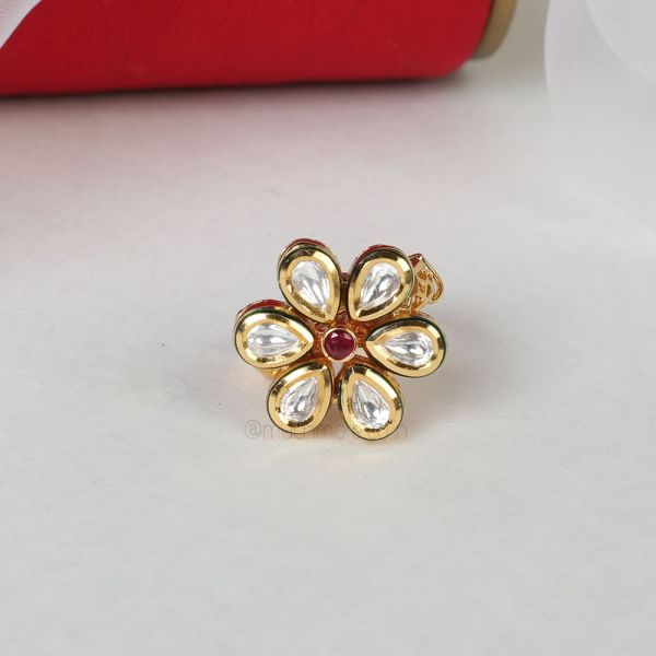 Classic Gold Polish Ruby Kundan Small Ring