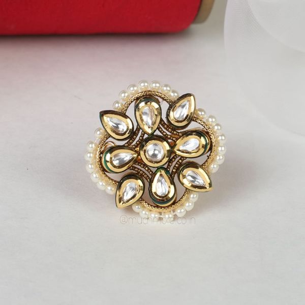 Small Flower Kundan Pearl Women Ring 