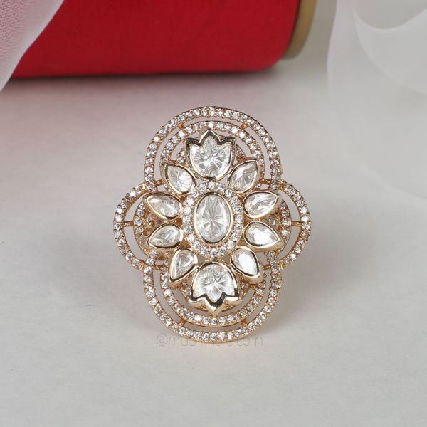 Gold With White Polki Diamonds Ring 